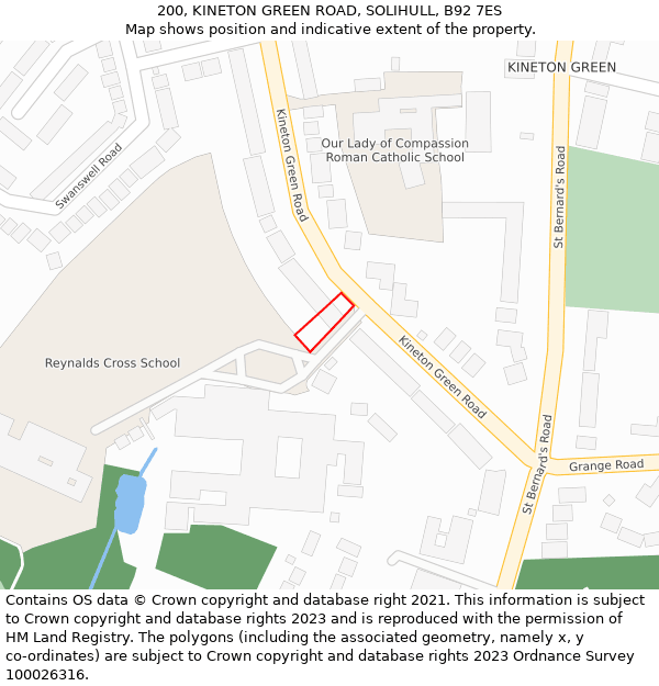 200, KINETON GREEN ROAD, SOLIHULL, B92 7ES: Location map and indicative extent of plot