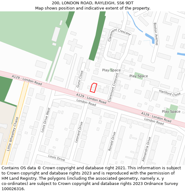 200, LONDON ROAD, RAYLEIGH, SS6 9DT: Location map and indicative extent of plot
