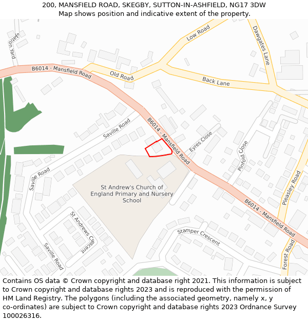 200, MANSFIELD ROAD, SKEGBY, SUTTON-IN-ASHFIELD, NG17 3DW: Location map and indicative extent of plot