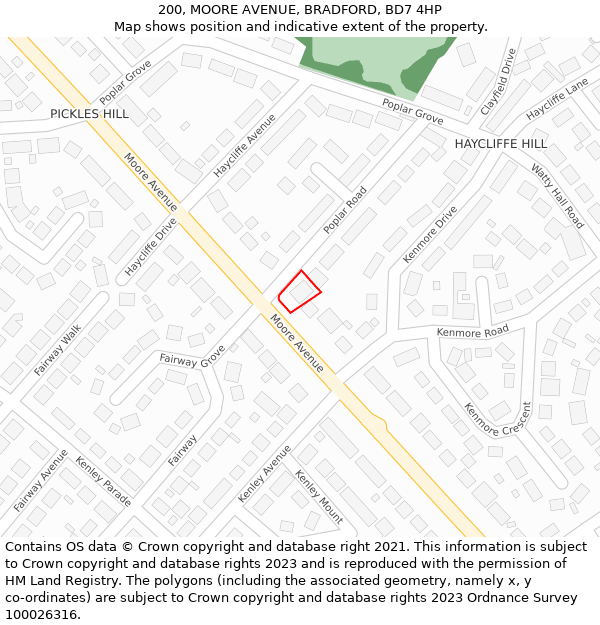 200, MOORE AVENUE, BRADFORD, BD7 4HP: Location map and indicative extent of plot