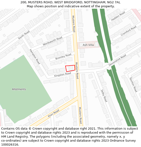 200, MUSTERS ROAD, WEST BRIDGFORD, NOTTINGHAM, NG2 7AL: Location map and indicative extent of plot