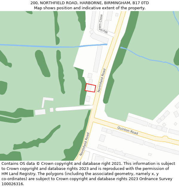 200, NORTHFIELD ROAD, HARBORNE, BIRMINGHAM, B17 0TD: Location map and indicative extent of plot