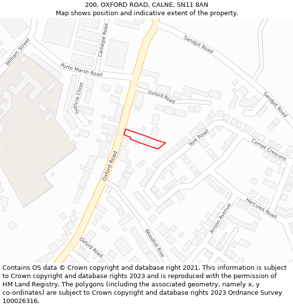 200, OXFORD ROAD, CALNE, SN11 8AN: Location map and indicative extent of plot