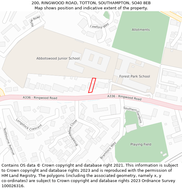 200, RINGWOOD ROAD, TOTTON, SOUTHAMPTON, SO40 8EB: Location map and indicative extent of plot