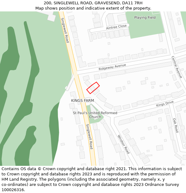 200, SINGLEWELL ROAD, GRAVESEND, DA11 7RH: Location map and indicative extent of plot