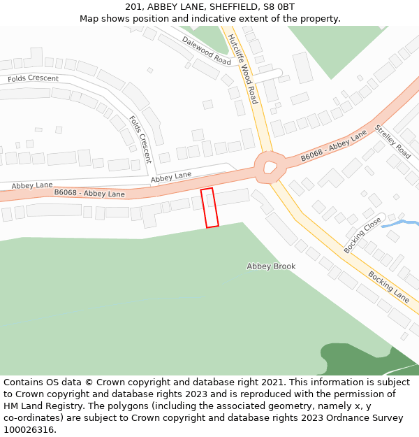 201, ABBEY LANE, SHEFFIELD, S8 0BT: Location map and indicative extent of plot