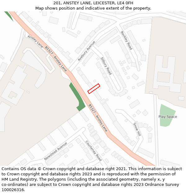 201, ANSTEY LANE, LEICESTER, LE4 0FH: Location map and indicative extent of plot