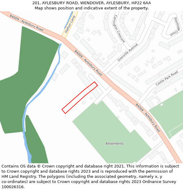 201, AYLESBURY ROAD, WENDOVER, AYLESBURY, HP22 6AA: Location map and indicative extent of plot