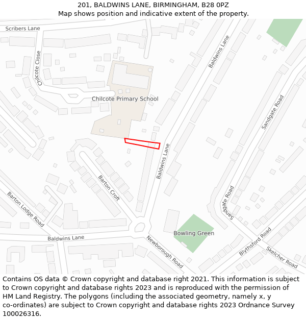 201, BALDWINS LANE, BIRMINGHAM, B28 0PZ: Location map and indicative extent of plot