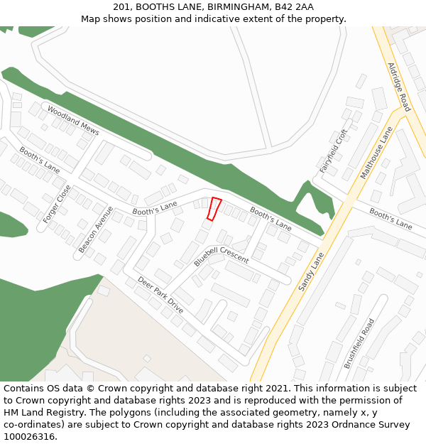 201, BOOTHS LANE, BIRMINGHAM, B42 2AA: Location map and indicative extent of plot
