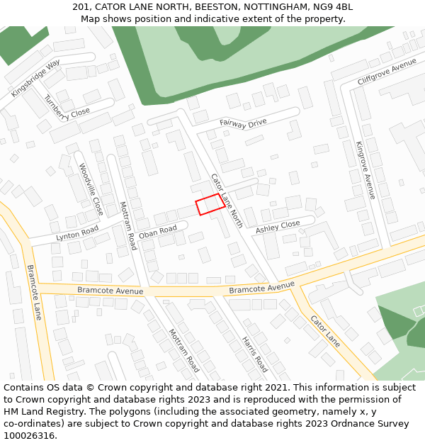 201, CATOR LANE NORTH, BEESTON, NOTTINGHAM, NG9 4BL: Location map and indicative extent of plot