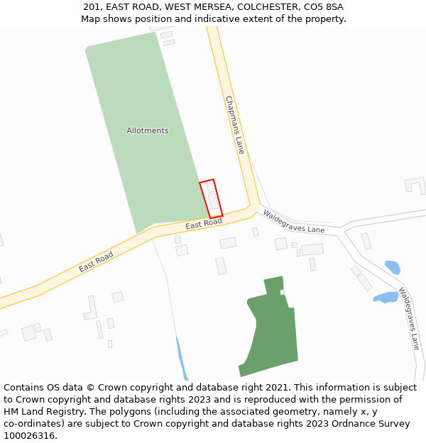 201, EAST ROAD, WEST MERSEA, COLCHESTER, CO5 8SA: Location map and indicative extent of plot