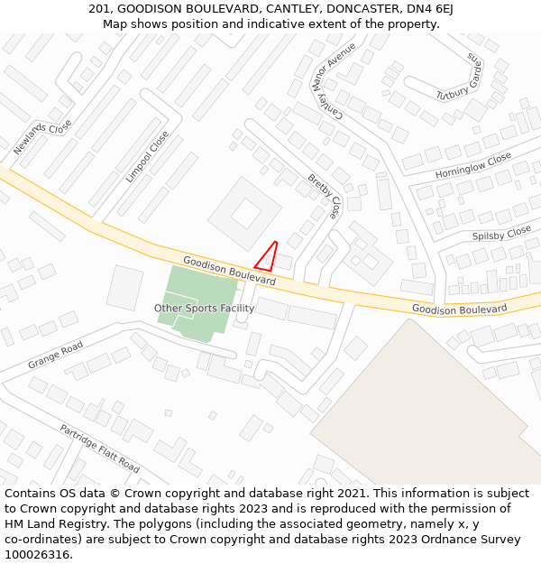 201, GOODISON BOULEVARD, CANTLEY, DONCASTER, DN4 6EJ: Location map and indicative extent of plot