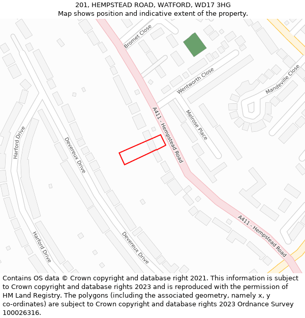 201, HEMPSTEAD ROAD, WATFORD, WD17 3HG: Location map and indicative extent of plot