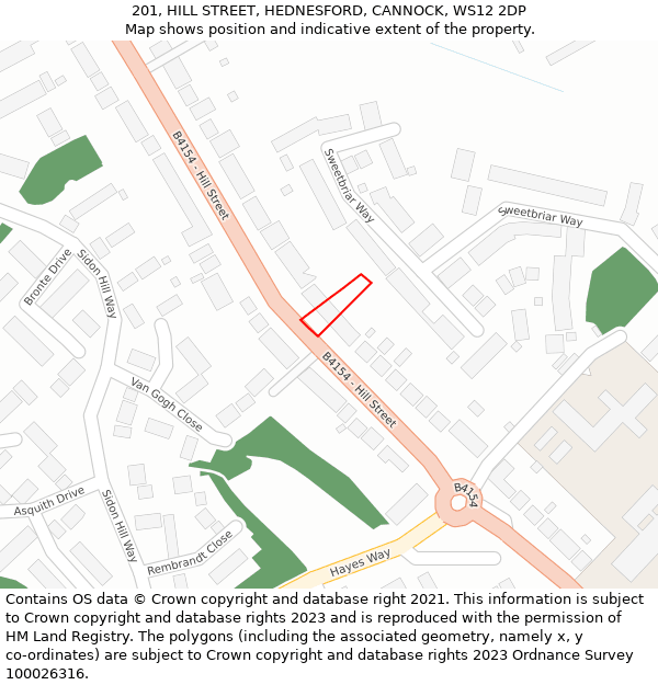 201, HILL STREET, HEDNESFORD, CANNOCK, WS12 2DP: Location map and indicative extent of plot