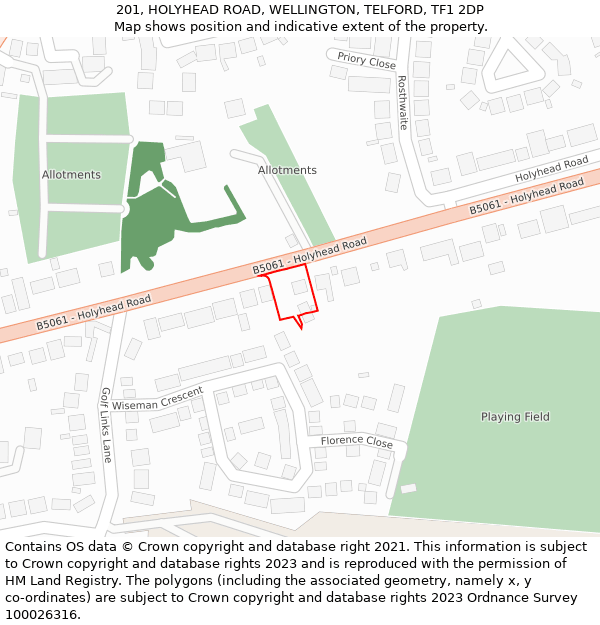 201, HOLYHEAD ROAD, WELLINGTON, TELFORD, TF1 2DP: Location map and indicative extent of plot