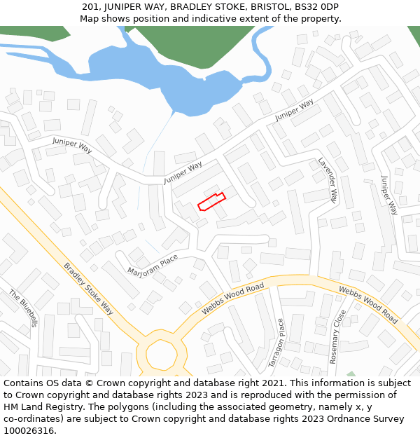 201, JUNIPER WAY, BRADLEY STOKE, BRISTOL, BS32 0DP: Location map and indicative extent of plot