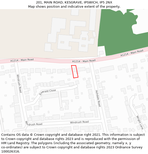 201, MAIN ROAD, KESGRAVE, IPSWICH, IP5 2NX: Location map and indicative extent of plot