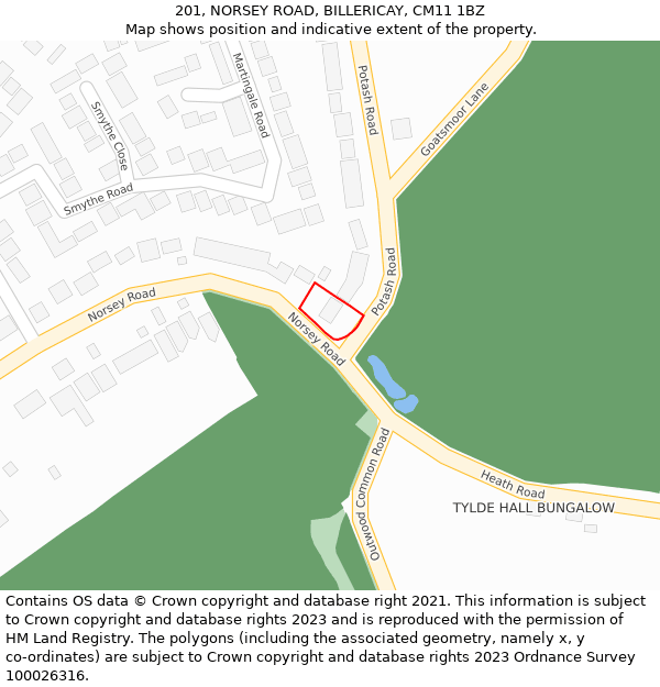 201, NORSEY ROAD, BILLERICAY, CM11 1BZ: Location map and indicative extent of plot