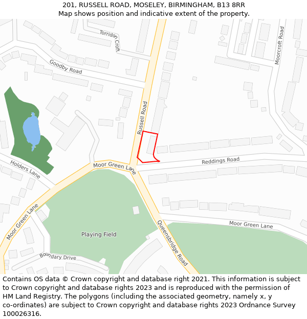 201, RUSSELL ROAD, MOSELEY, BIRMINGHAM, B13 8RR: Location map and indicative extent of plot