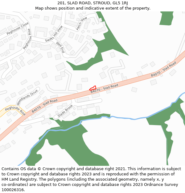 201, SLAD ROAD, STROUD, GL5 1RJ: Location map and indicative extent of plot