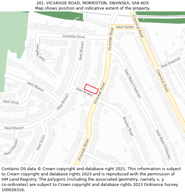 201, VICARAGE ROAD, MORRISTON, SWANSEA, SA6 6DX: Location map and indicative extent of plot