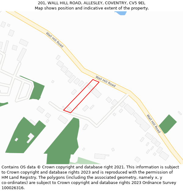 201, WALL HILL ROAD, ALLESLEY, COVENTRY, CV5 9EL: Location map and indicative extent of plot