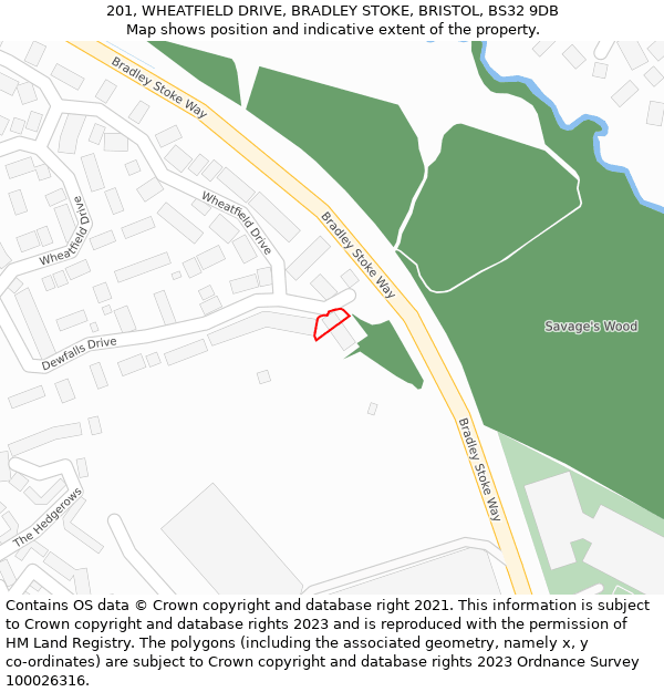 201, WHEATFIELD DRIVE, BRADLEY STOKE, BRISTOL, BS32 9DB: Location map and indicative extent of plot