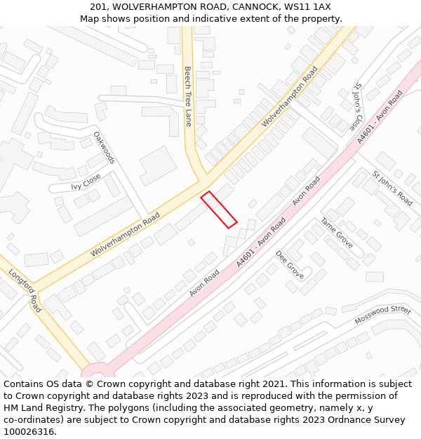 201, WOLVERHAMPTON ROAD, CANNOCK, WS11 1AX: Location map and indicative extent of plot