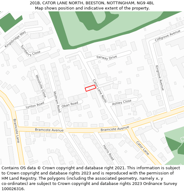 201B, CATOR LANE NORTH, BEESTON, NOTTINGHAM, NG9 4BL: Location map and indicative extent of plot