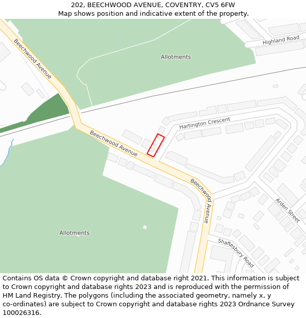 202, BEECHWOOD AVENUE, COVENTRY, CV5 6FW: Location map and indicative extent of plot