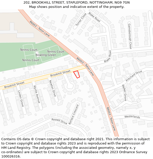 202, BROOKHILL STREET, STAPLEFORD, NOTTINGHAM, NG9 7GN: Location map and indicative extent of plot