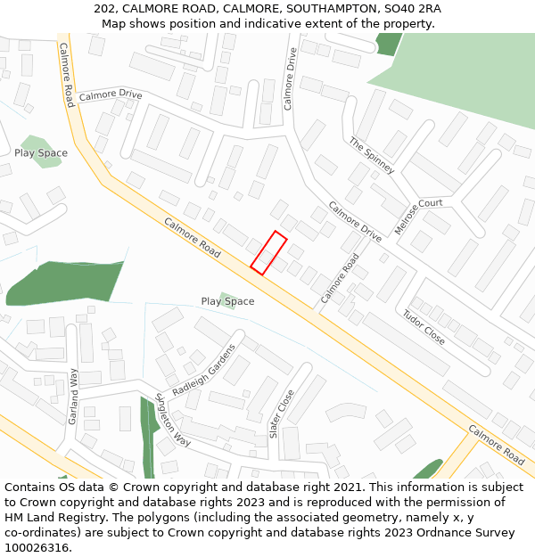 202, CALMORE ROAD, CALMORE, SOUTHAMPTON, SO40 2RA: Location map and indicative extent of plot
