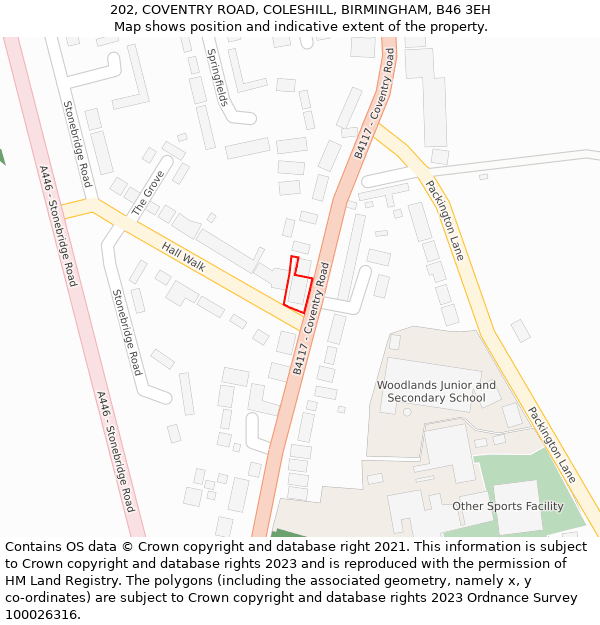 202, COVENTRY ROAD, COLESHILL, BIRMINGHAM, B46 3EH: Location map and indicative extent of plot