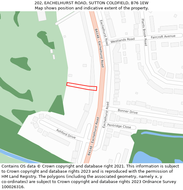 202, EACHELHURST ROAD, SUTTON COLDFIELD, B76 1EW: Location map and indicative extent of plot