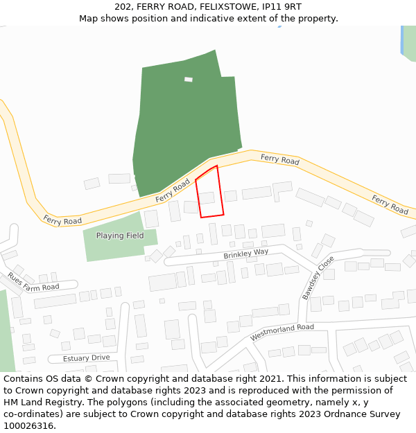 202, FERRY ROAD, FELIXSTOWE, IP11 9RT: Location map and indicative extent of plot
