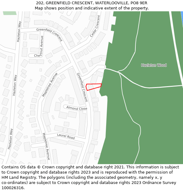 202, GREENFIELD CRESCENT, WATERLOOVILLE, PO8 9ER: Location map and indicative extent of plot
