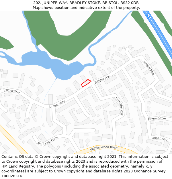 202, JUNIPER WAY, BRADLEY STOKE, BRISTOL, BS32 0DR: Location map and indicative extent of plot