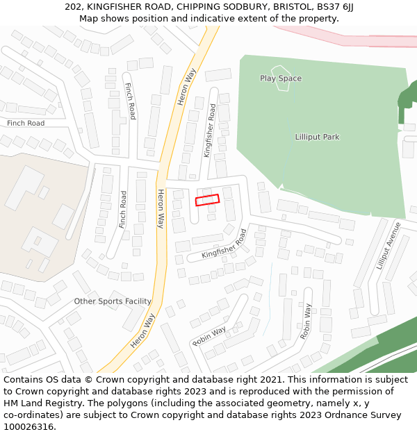 202, KINGFISHER ROAD, CHIPPING SODBURY, BRISTOL, BS37 6JJ: Location map and indicative extent of plot