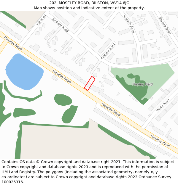 202, MOSELEY ROAD, BILSTON, WV14 6JG: Location map and indicative extent of plot