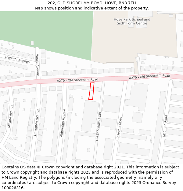 202, OLD SHOREHAM ROAD, HOVE, BN3 7EH: Location map and indicative extent of plot