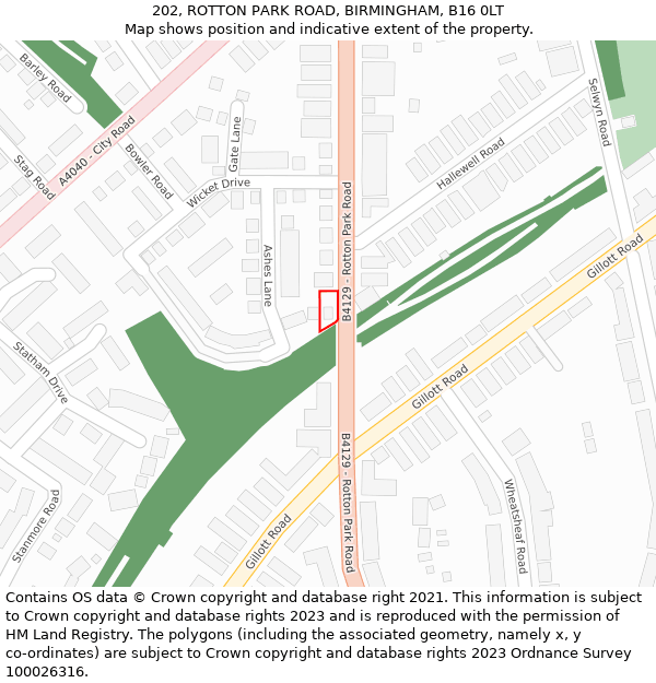 202, ROTTON PARK ROAD, BIRMINGHAM, B16 0LT: Location map and indicative extent of plot