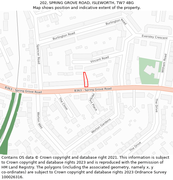 202, SPRING GROVE ROAD, ISLEWORTH, TW7 4BG: Location map and indicative extent of plot