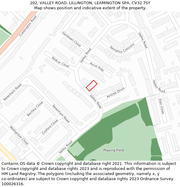 202, VALLEY ROAD, LILLINGTON, LEAMINGTON SPA, CV32 7SY: Location map and indicative extent of plot