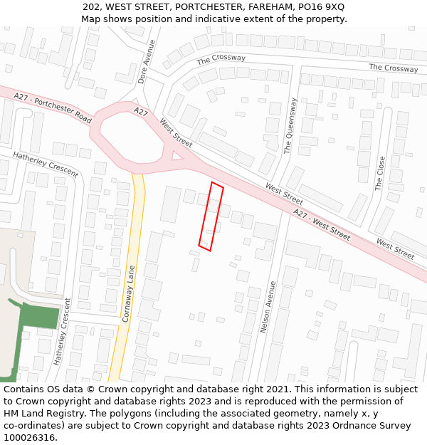 202, WEST STREET, PORTCHESTER, FAREHAM, PO16 9XQ: Location map and indicative extent of plot