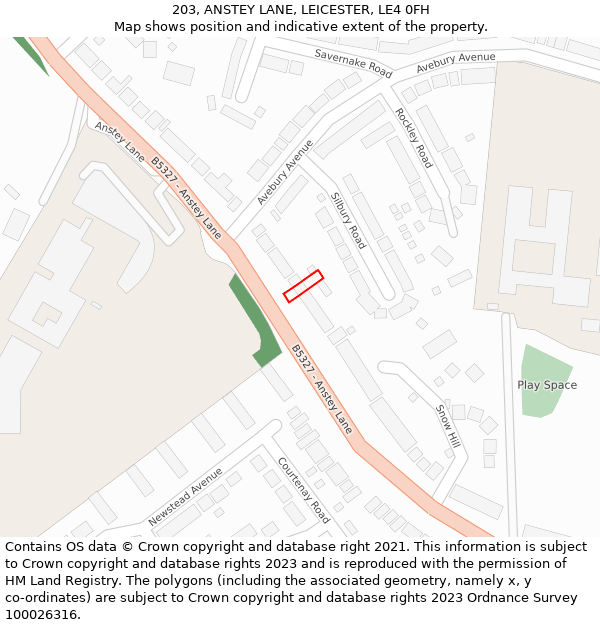 203, ANSTEY LANE, LEICESTER, LE4 0FH: Location map and indicative extent of plot