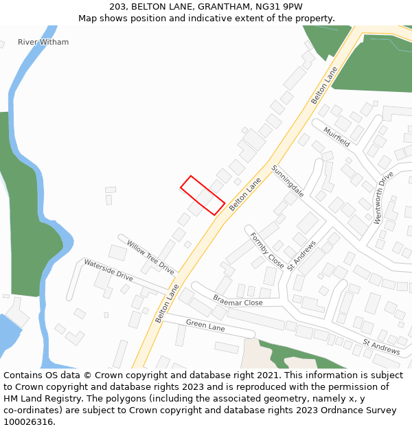 203, BELTON LANE, GRANTHAM, NG31 9PW: Location map and indicative extent of plot