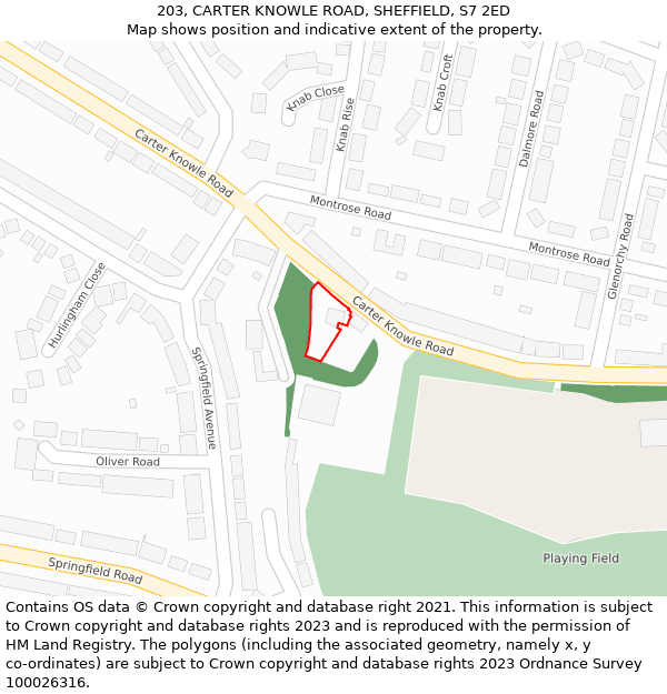 203, CARTER KNOWLE ROAD, SHEFFIELD, S7 2ED: Location map and indicative extent of plot