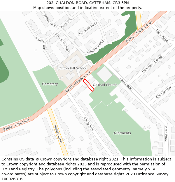 203, CHALDON ROAD, CATERHAM, CR3 5PN: Location map and indicative extent of plot