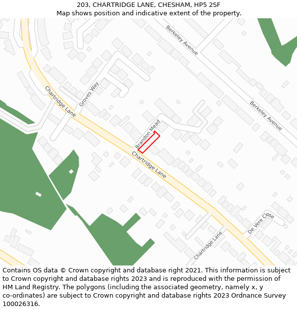 203, CHARTRIDGE LANE, CHESHAM, HP5 2SF: Location map and indicative extent of plot